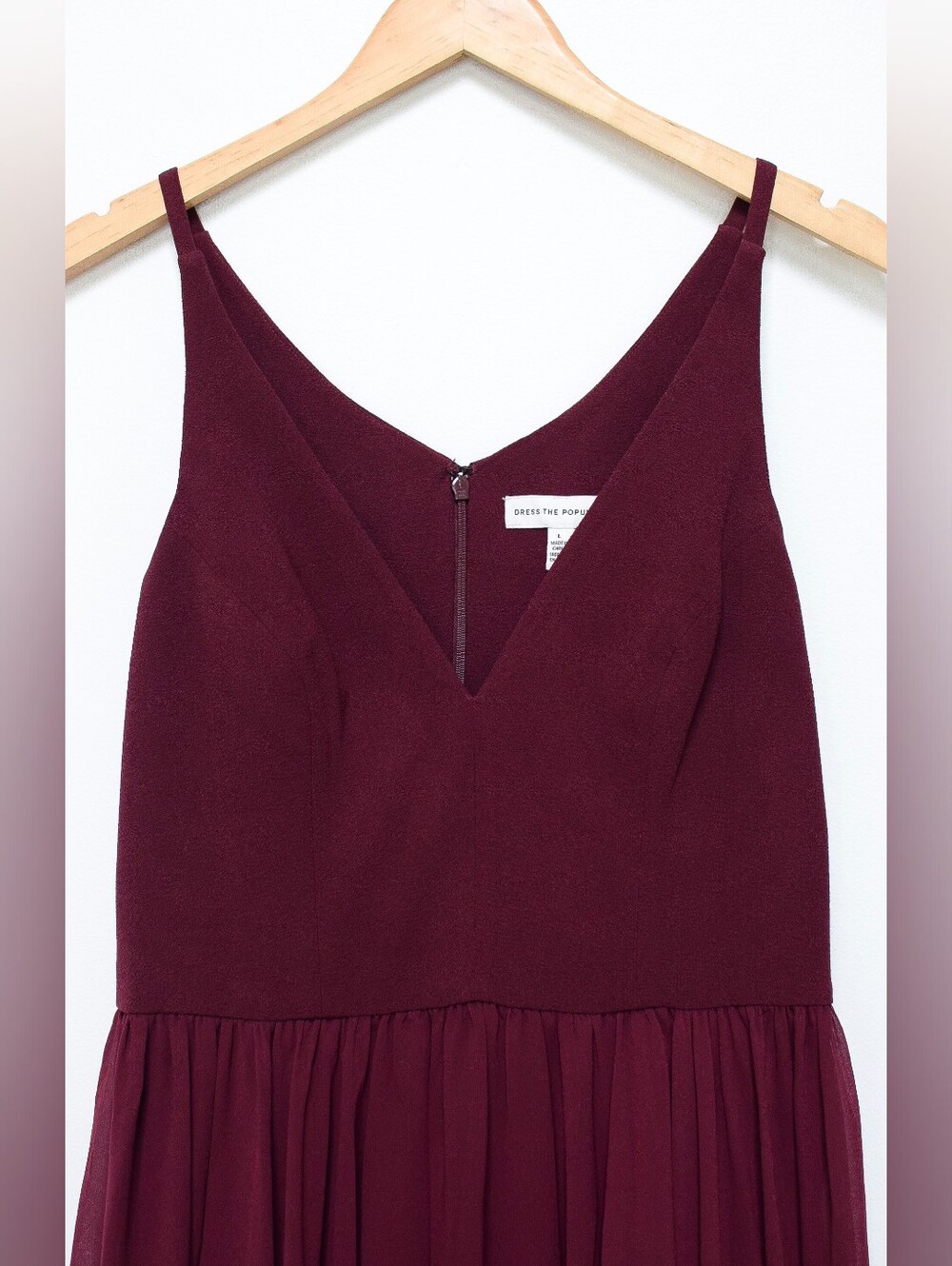 Dress The Population Alicia Dress Burgundy Chiffon Fit & Flare Lace Trim Size L - Picture 3 of 11